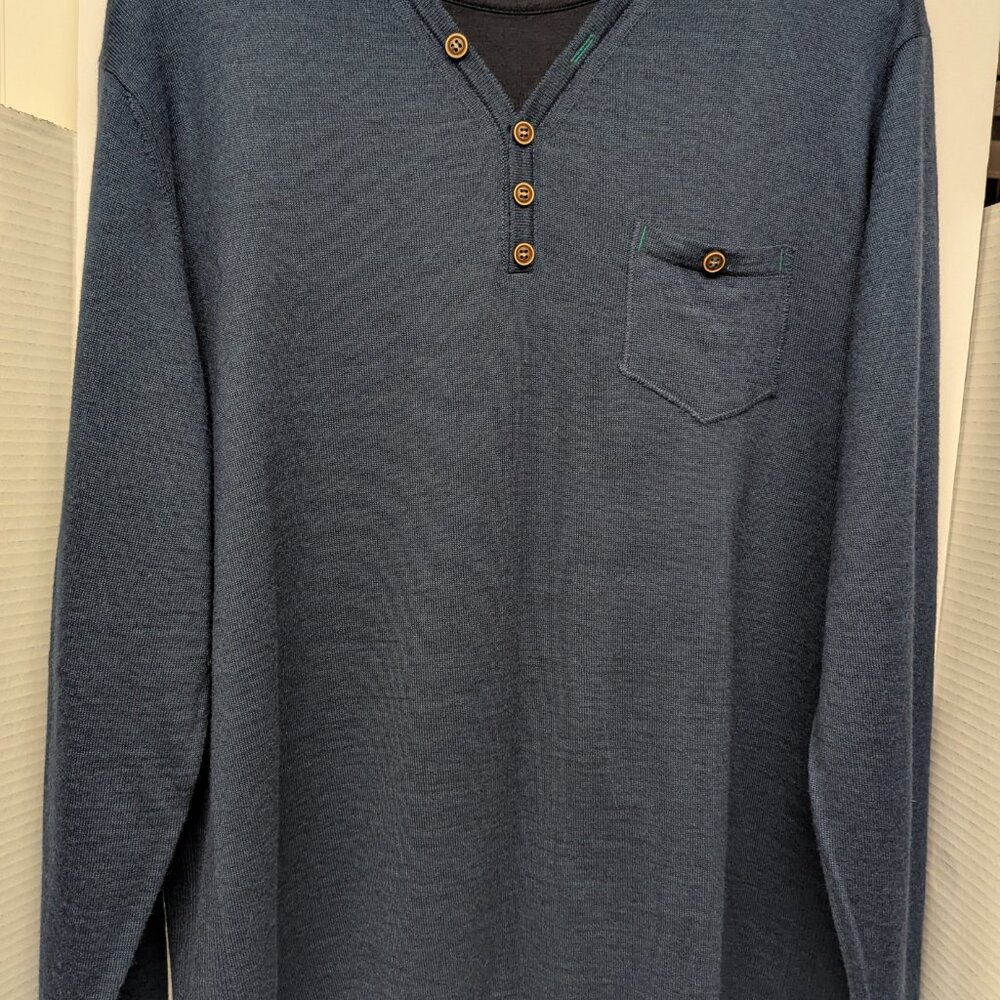 Luchiano Visconti 50% Italian Merino Wool 50% Acrylic Long Sleeve Sweater Navy - Picture 2 of 3